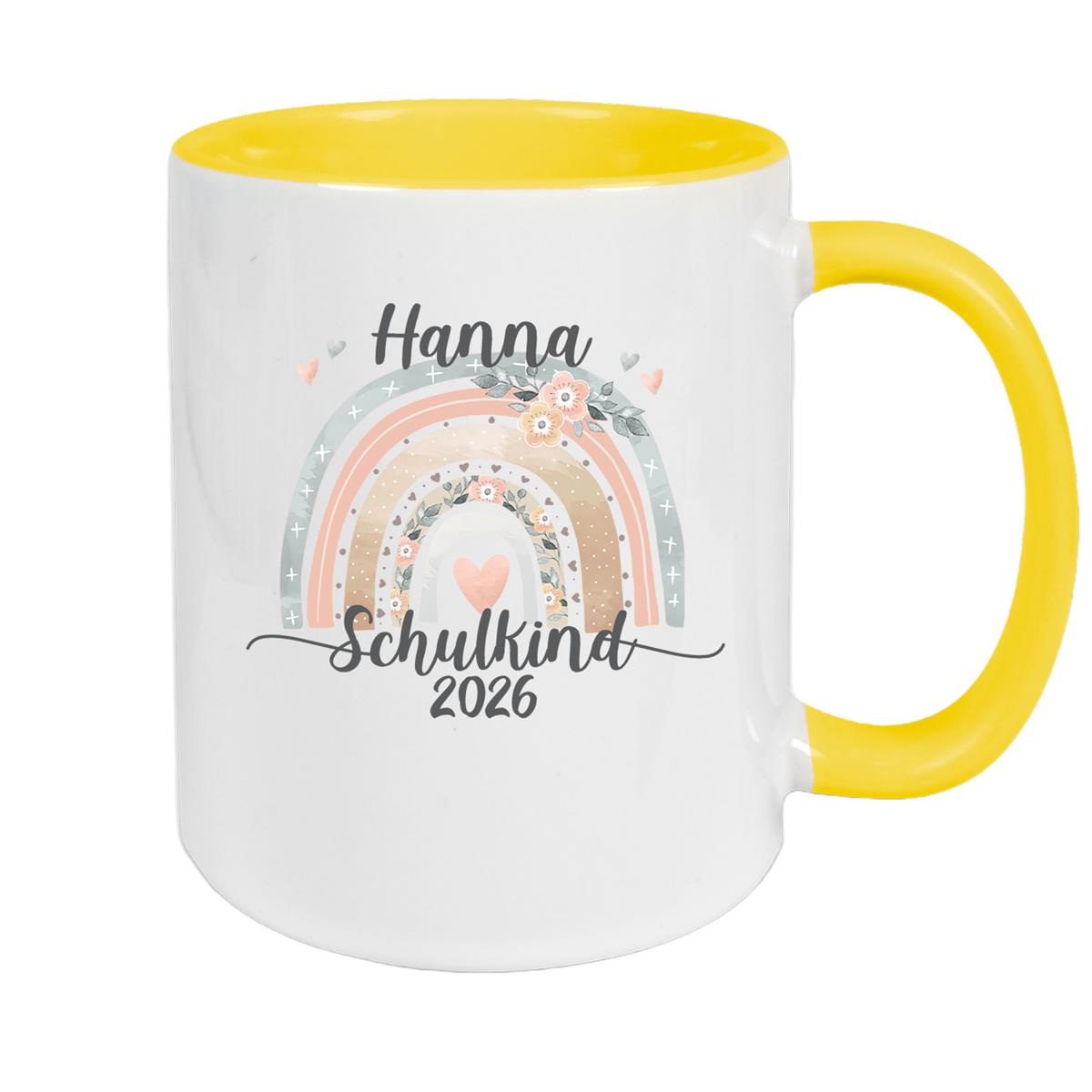 Tasse Schulkind 06 Wunschname Rainbow Keramik Kinderbecher Personalisiert versch. Farben