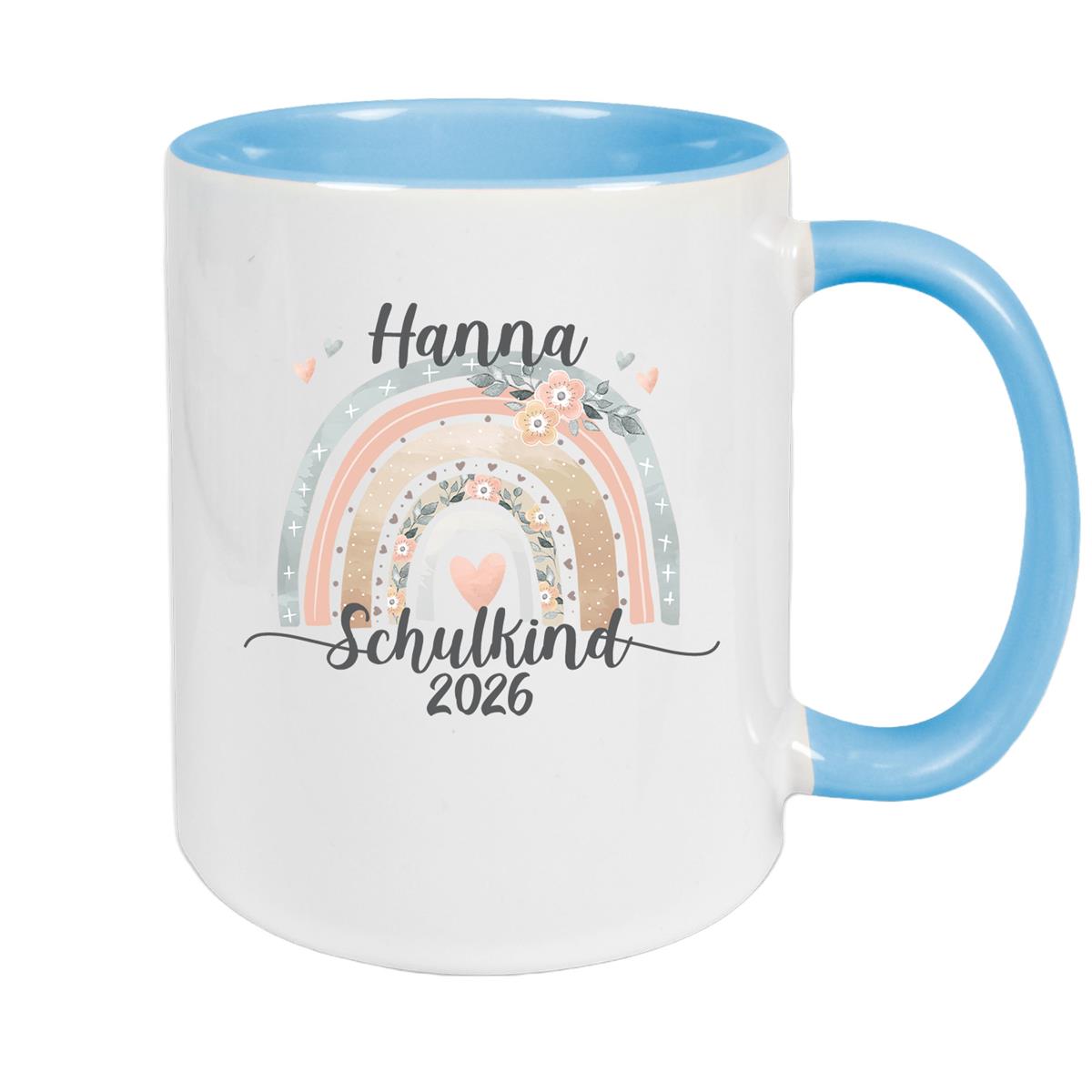 Tasse Schulkind 06 Wunschname Rainbow Keramik Kinderbecher Personalisiert versch. Farben