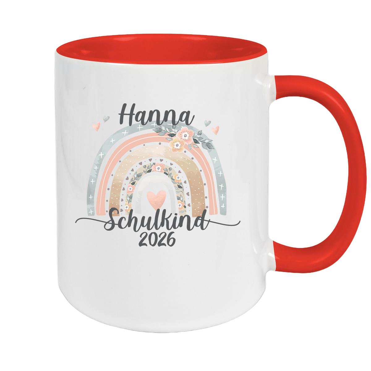 Tasse Schulkind 06 Wunschname Rainbow Keramik Kinderbecher Personalisiert versch. Farben