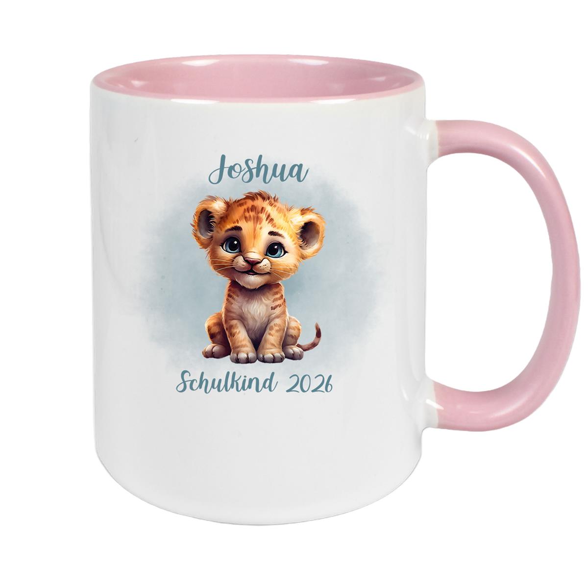 Tasse Schulkind 07 Wunschname Tiger 1 Keramik Kinderbecher Personalisiert versch. Farben