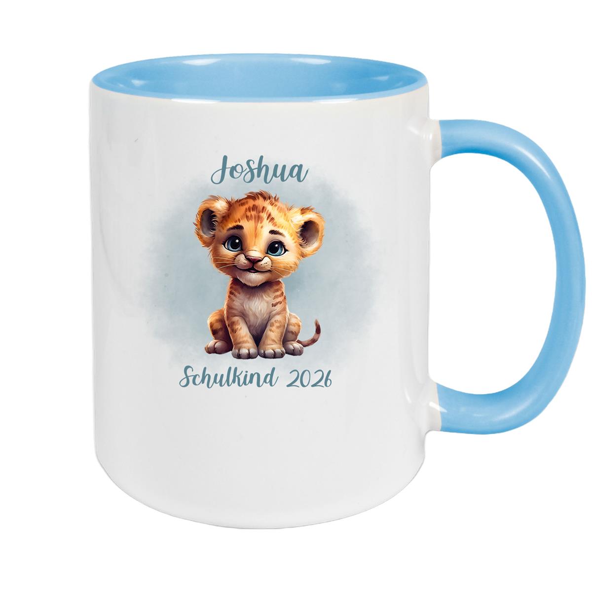 Tasse Schulkind 07 Wunschname Tiger 1 Keramik Kinderbecher Personalisiert versch. Farben