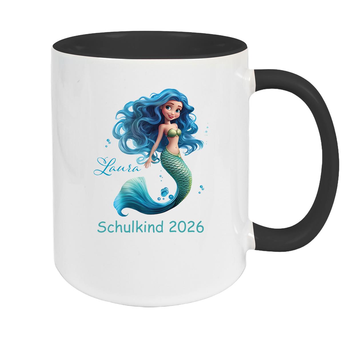 Tasse Schulkind 10 Wunschname Meerjungfrau 1 Keramik Kinderbecher Personalisiert versch. Farben