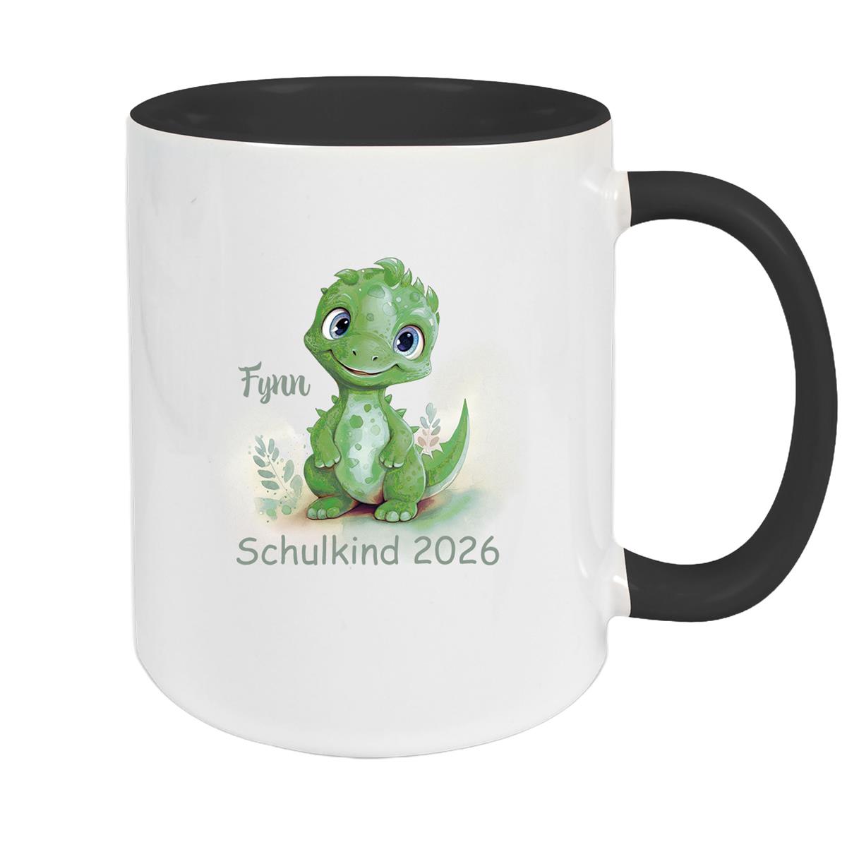 Tasse Schulkind 11 Wunschname Dino 2 Keramik Kinderbecher Personalisiert versch. Farben