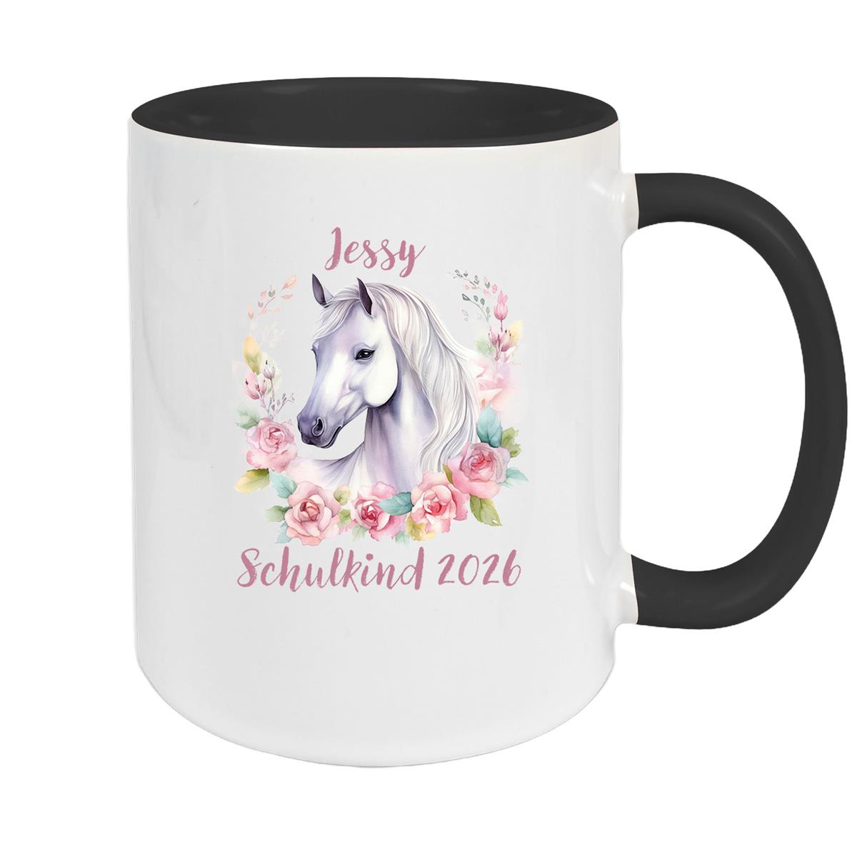 Tasse Schulkind 14 Wunschname Pferd1 Keramik Kinderbecher Personalisiert versch. Farben