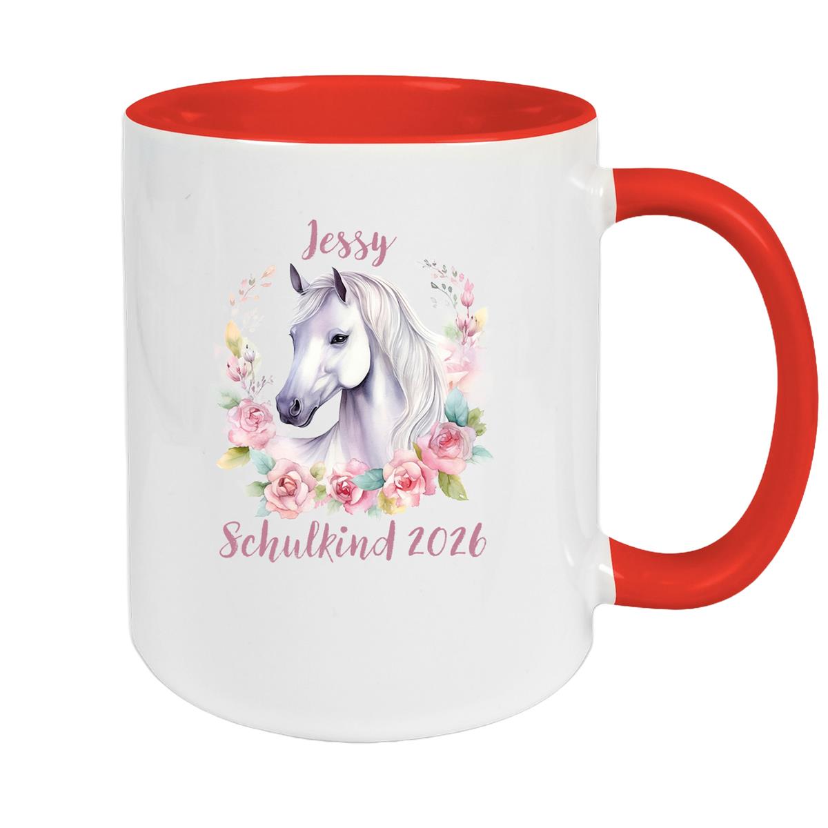 Tasse Schulkind 14 Wunschname Pferd1 Keramik Kinderbecher Personalisiert versch. Farben