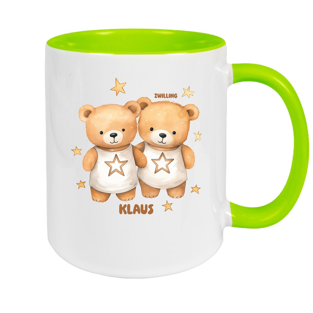 Tasse Sternzeichen Kinder Zwilling 1 Wunschname Keramik Kinderbecher personalisiert versch. Farben