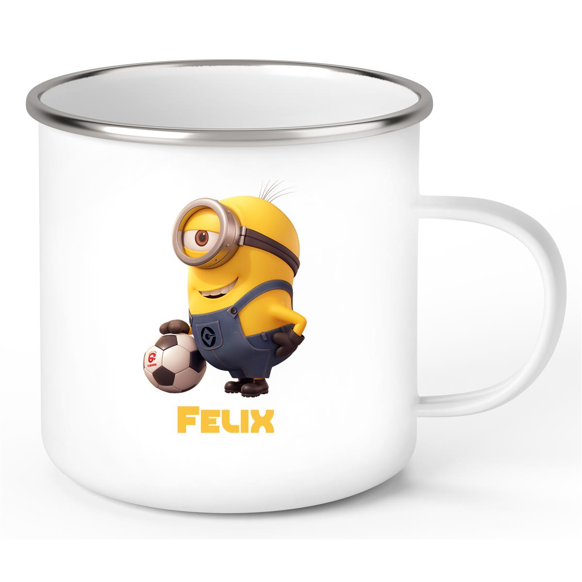 Tasse Minions Kinder Minion 8 Fußball Wunschname Emaille Kinderbecher personalisiert