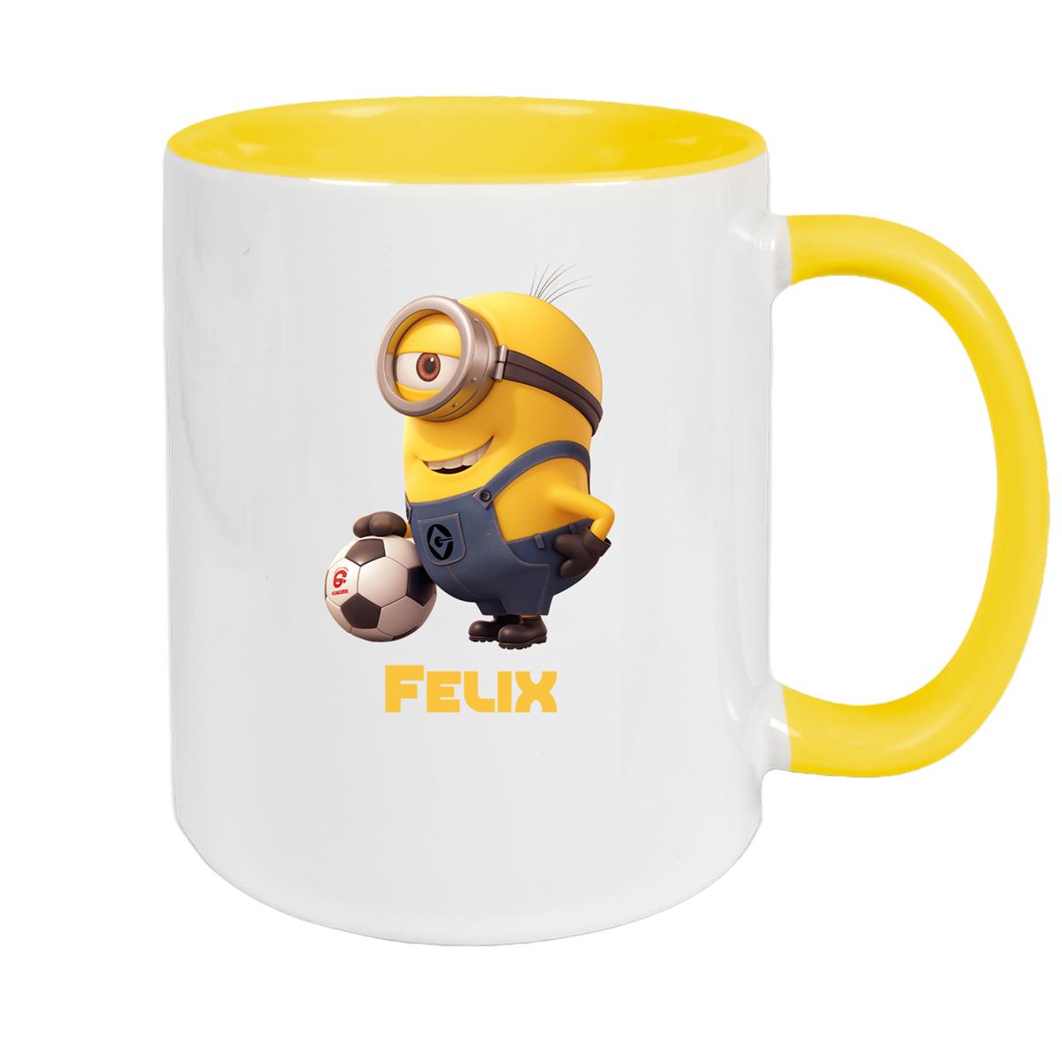 Tasse Minions Kinder Minion 8 Fußball Wunschname Keramik Kinderbecher personalisiert versch. Farben