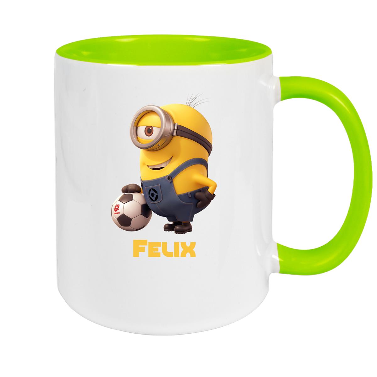 Tasse Minions Kinder Minion 8 Fußball Wunschname Keramik Kinderbecher personalisiert versch. Farben