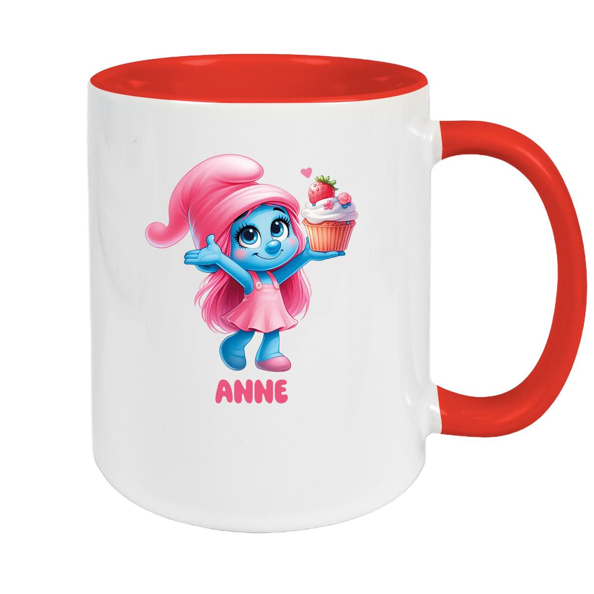 Tasse Kinder Schlumpf 2 mit Muffin Wunschname Keramik Kinderbecher personalisiert versch. Farben