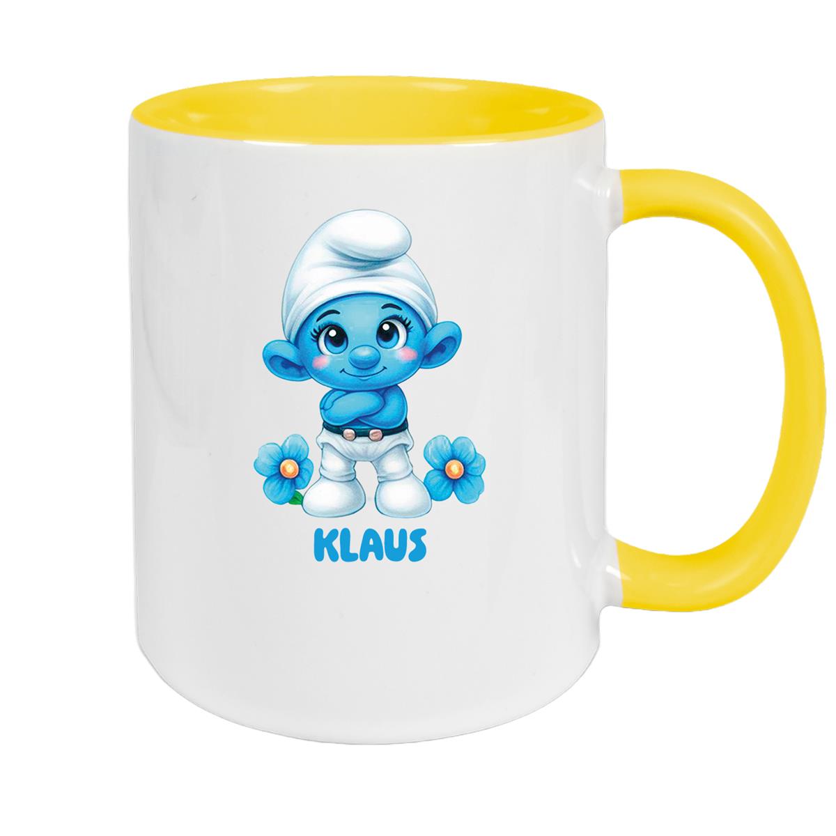 Tasse Kinder Schlumpf 3 Wunschname Keramik Kinderbecher personalisiert versch. Farben