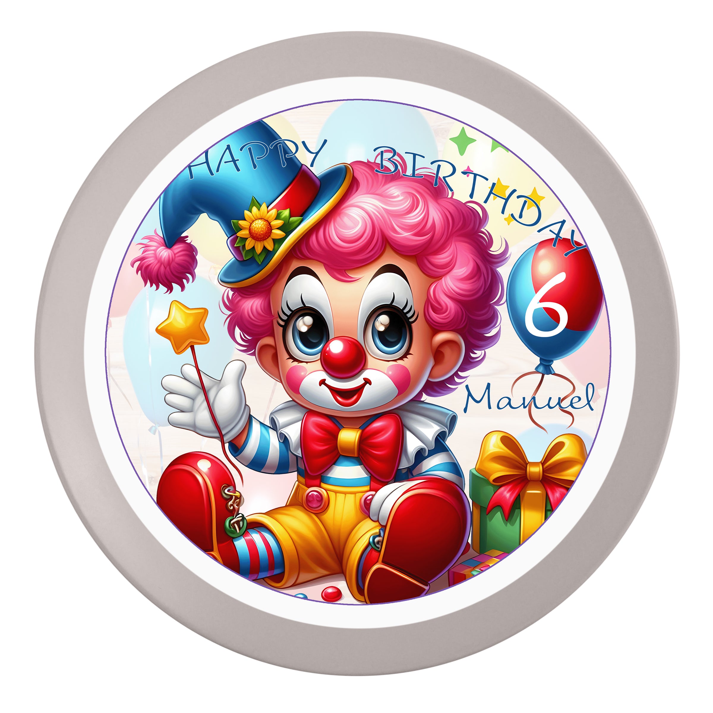 Tortenaufleger Geburtstag Clown-Party 1 Name & Zahl (20cm) Fondant Papier