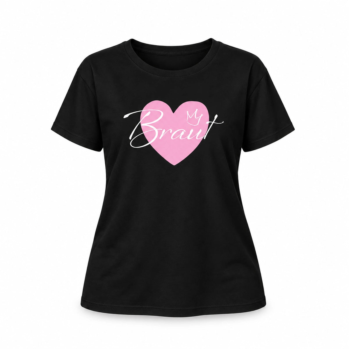MUCKKI-PRO:48dab6a53764cd794f8383f7d9fcbe86947cb599a8c84cf36ee9a8f7d6ad5acd:T-Shirt Braut & Team-Braut 04 Herz Damen-Shirt für den Junggesellinnenabschied – Braut / Schwarz / S