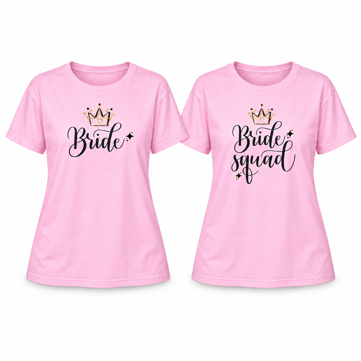MUCKKI-PRO:2041cdda6618a0397fce404aeb6f4cbb81b5450560205ac216de03e7c8535ec3:T-Shirt Bride & Bride-Squad 03– Damen-Shirt für den Junggesellinnenabschied – Bride / Pink / S