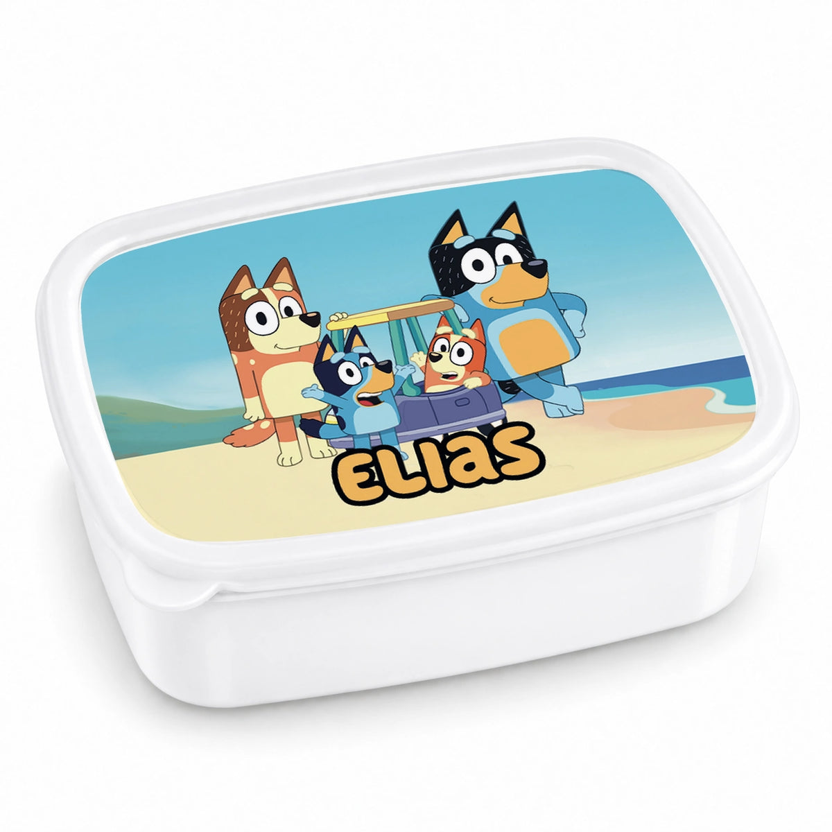 MUCKKI-PRO:ba3b41b35c7d3f3e940526aac02de1cfea17f0515717bfe0ead82cc4fccc0c93:Brotdose mit Namen Bluey 02 – Personalisierte Lunchbox für Schule & Kindergarten versch. Farben – Weiß
