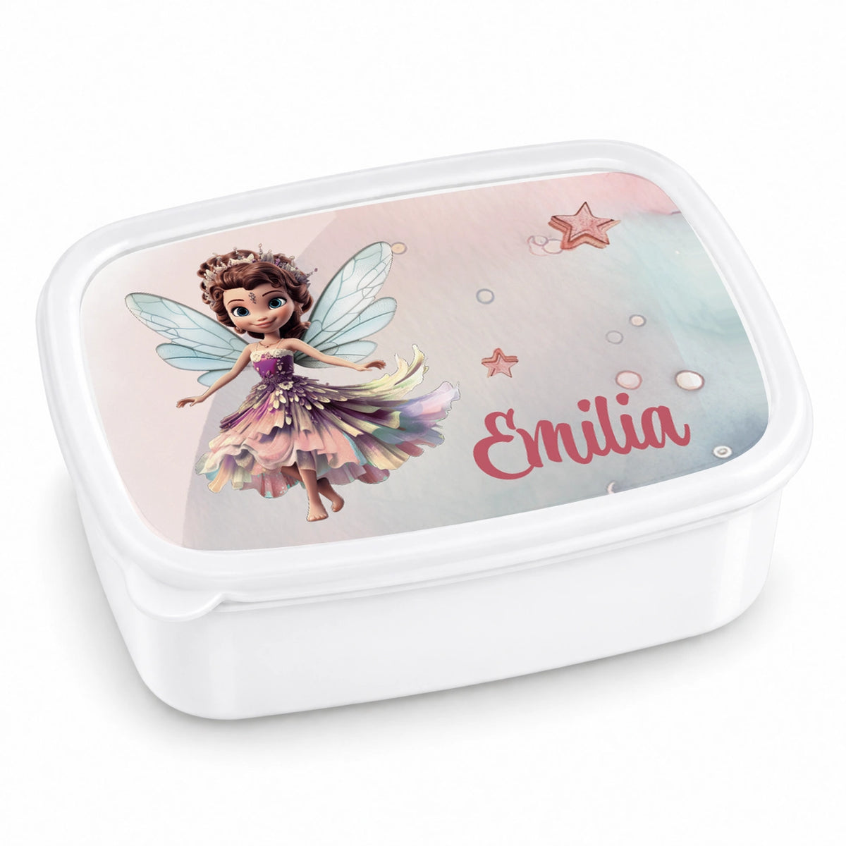 MUCKKI-PRO:220dc98ec570db314319f87dd144fb5ce2f927f47ad64a0214c4780b782cec5e:Brotdose mit Namen Fee 01 – Personalisierte Lunchbox für Schule & Kindergarten versch. Farben – Weiß