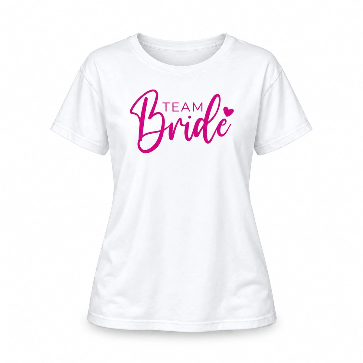 MUCKKI-PRO:c326c678f0084d25227c3061ba3408b410ee746906cc9eb2dd0b179b79e7cbf2:T-Shirt Bride & Team-Bride 01 – Damen-Shirt für den Junggesellinnenabschied – Team-Bride / Weiß / S