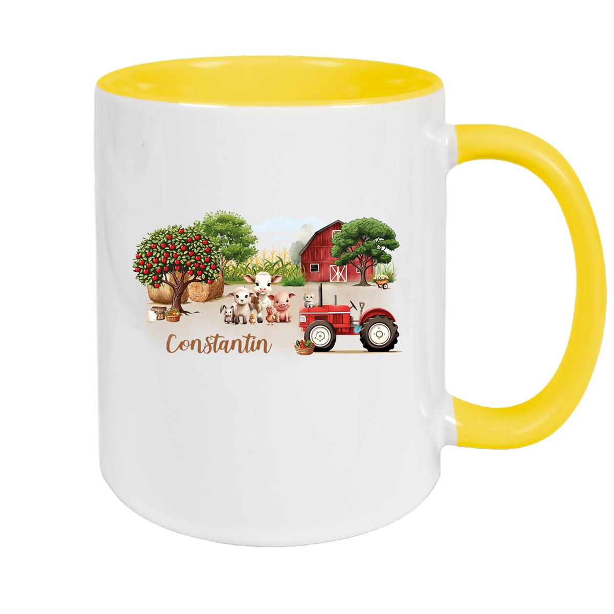 Tasse Wunschname Bauernhof 1 Keramik Kinderbecher personalisiert versch. Farben