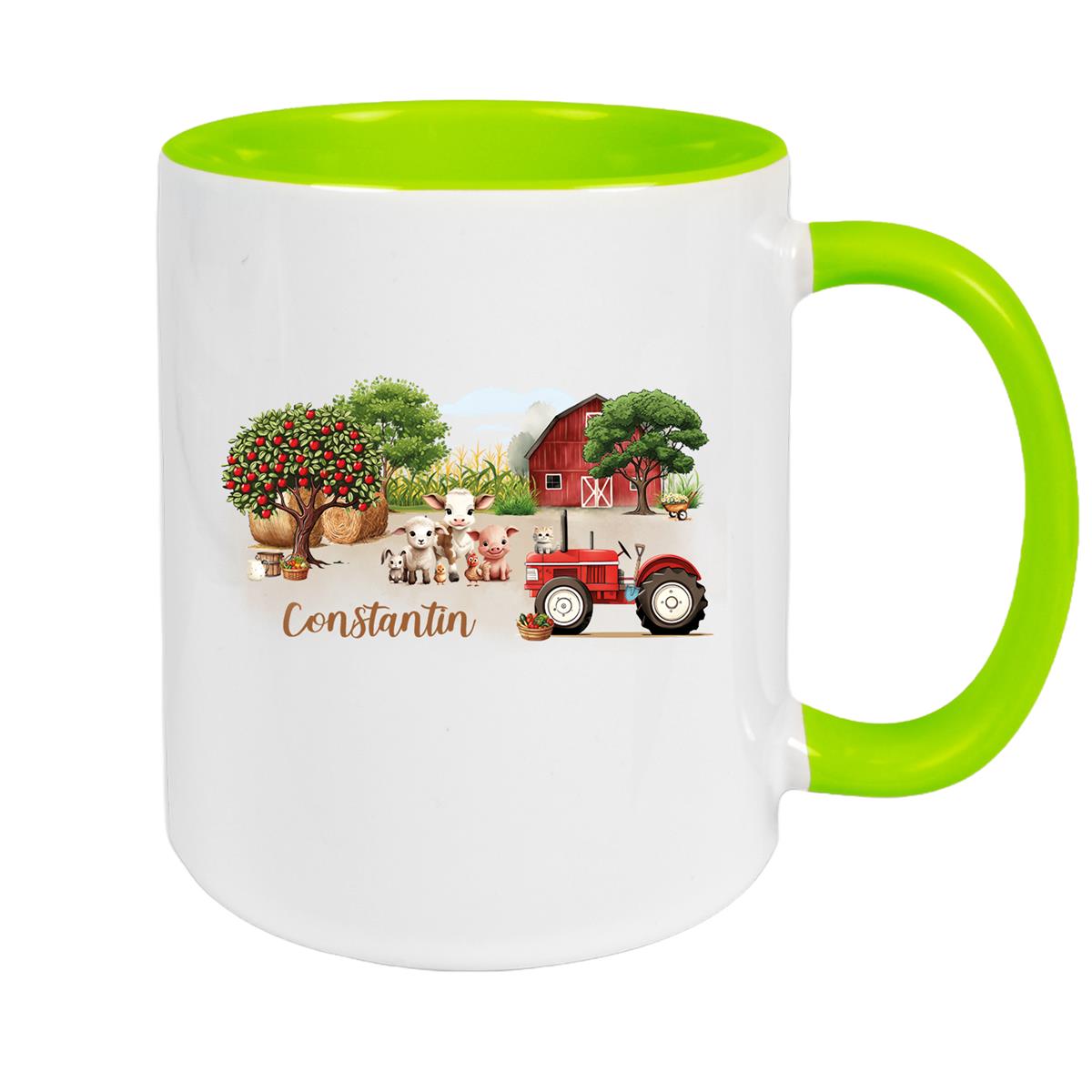 Tasse Wunschname Bauernhof 1 Keramik Kinderbecher personalisiert versch. Farben