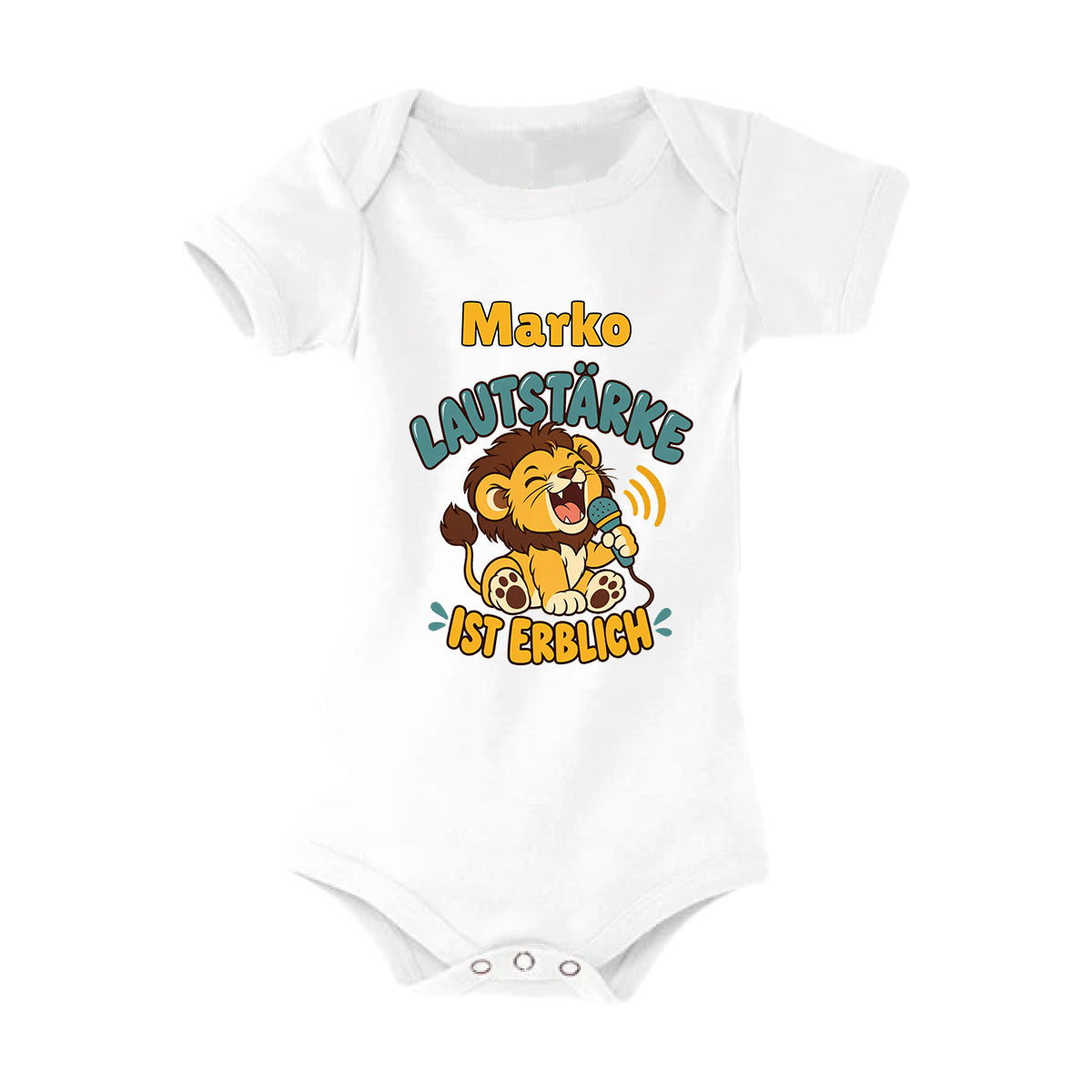 MUCKKI-PRO:fa0ac54681f13ffbdf2b9e5a9bc144c304837693e480461be81dc0746453dedc:Personalisierter Babybody „LAUTSTÄRKE IST ERHEBLICH“ mit deinem Wunschnamen