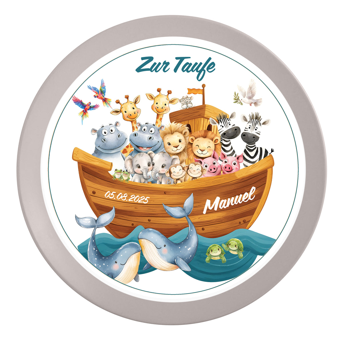 Tortenaufleger Taufe Arche-Noah 2 Name & Datum (20cm)