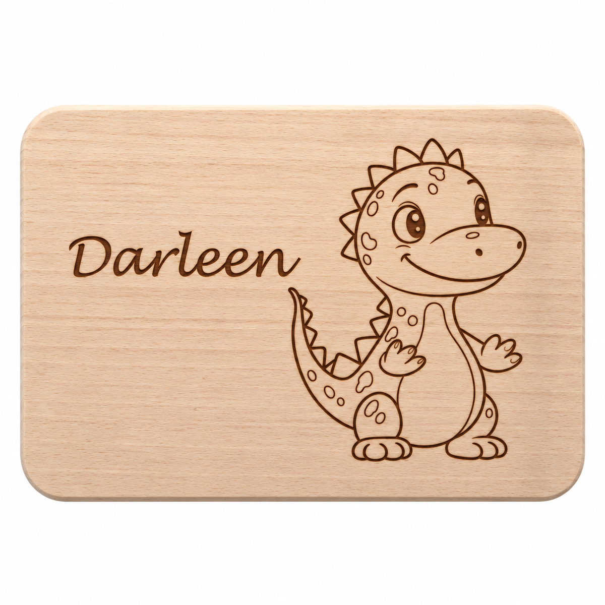 MUCKKI-PRO:6fc0d3107698c2baa8779bea11f0648e2fd4ab4336079d239b002113c4dd0cef:Frühstücksbrett personalisiert Dino 1 ,Holzbrett, Brettchen personalisiert