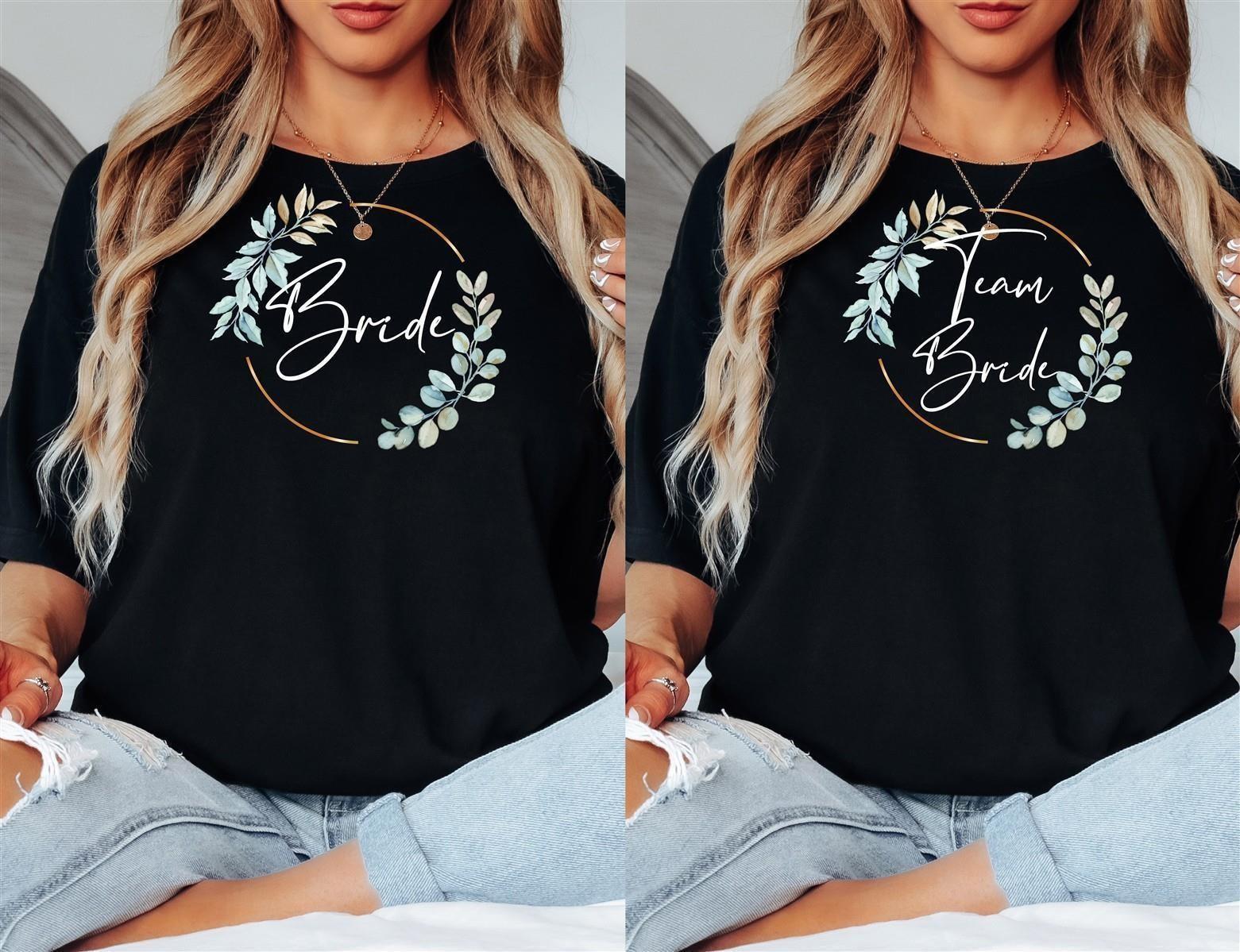 T-Shirt Bride & Team-Bride 02-Eukalyptus – Damen-Shirt für den Junggesellinnenabschied