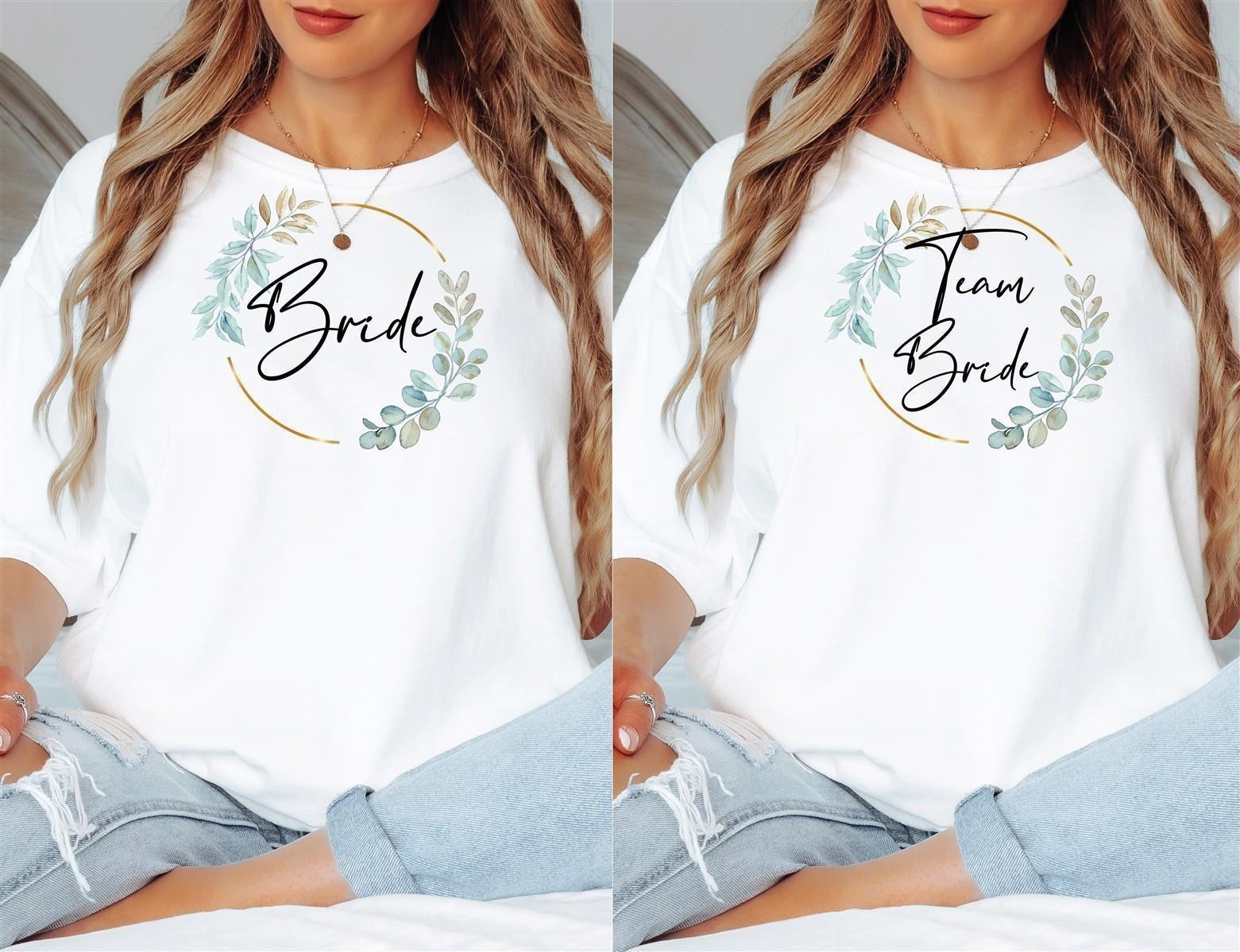 T-Shirt Bride & Team-Bride 02-Eukalyptus – Damen-Shirt für den Junggesellinnenabschied