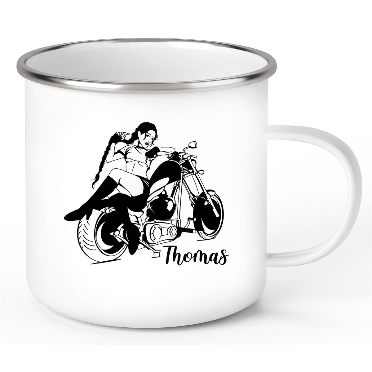 Tasse Bike 01, Biker Girl, Motorrad Emaille personalisiert