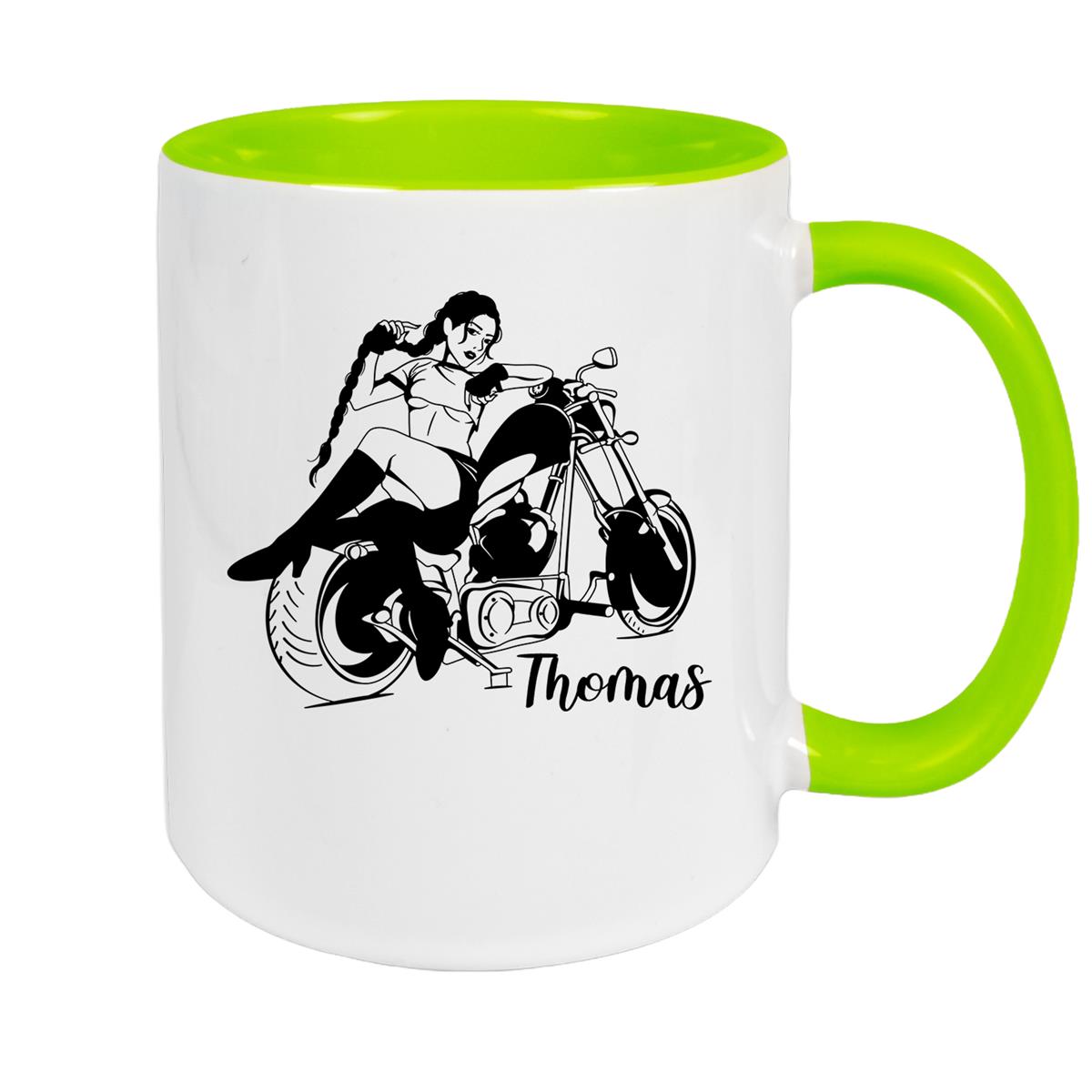 Tasse Bike 01, Biker Girl, Motorrad Keramik personalisiert versch. Farben