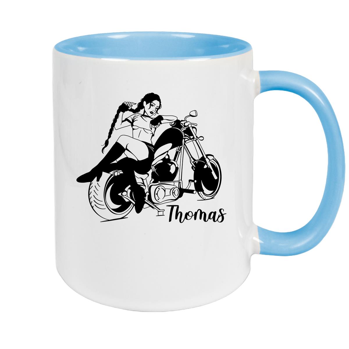 Tasse Bike 01, Biker Girl, Motorrad Keramik personalisiert versch. Farben