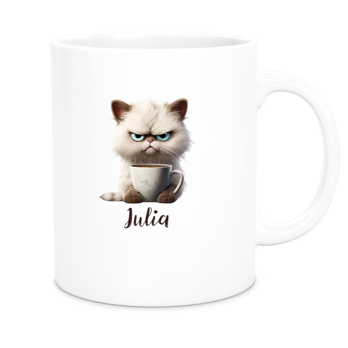 MUCKKI-PRO:ff07a6c096185860ca8b808dac896bd5e42dd48bf418ccf4ecbb09eb660a48aa:Tasse Katze Grumpy 2 Wunschname Keramik Kinderbecher personalisiert versch. Farben