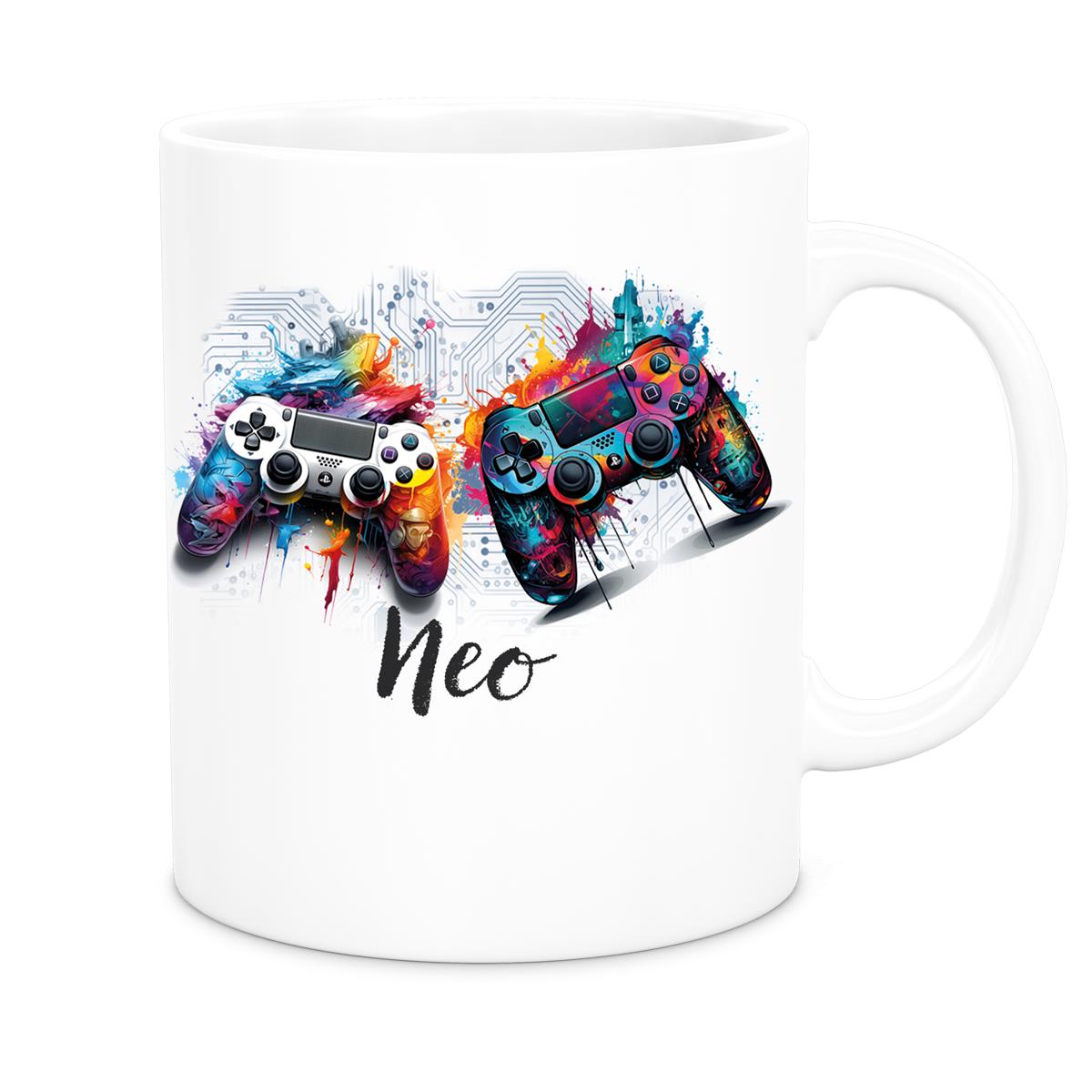 MUCKKI-PRO:028da0ce8d9dde45eb9d4cabcd0c31dc01288b471a07a29a11f347c0d643421e:Tasse Gamer 1 Wunschname Keramik Kinderbecher personalisiert versch. Farben