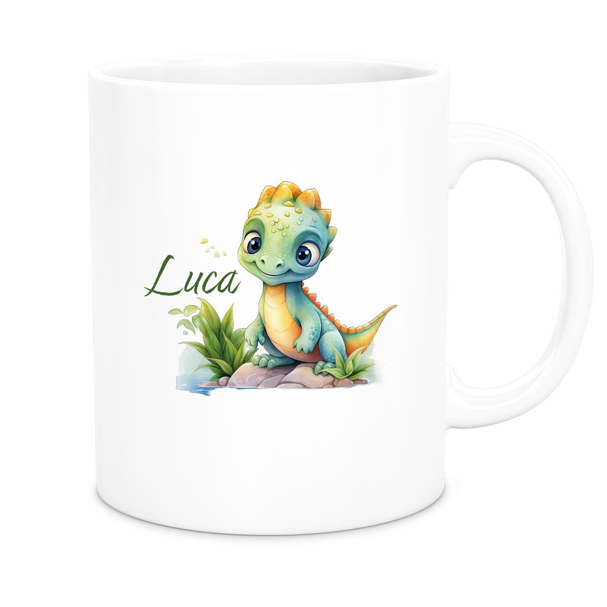 MUCKKI-PRO:56143747bab74707f4df8204e6a3a3e80ff60eee31e6de14159e9a76d299dbfc:Tasse Dino 11 Wunschname Keramik Kinderbecher Personalisiert versch. Farben