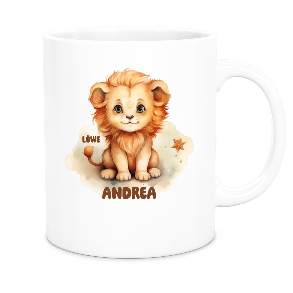 MUCKKI-PRO:bc0ee7daf60b932a7b2d6417decf062373f5fee20dd1c85a617d5d5f0b53c7ef:Tasse Sternzeichen Kinder Löwe 1 Wunschname Keramik Kinderbecher personalisiert versch. Farben