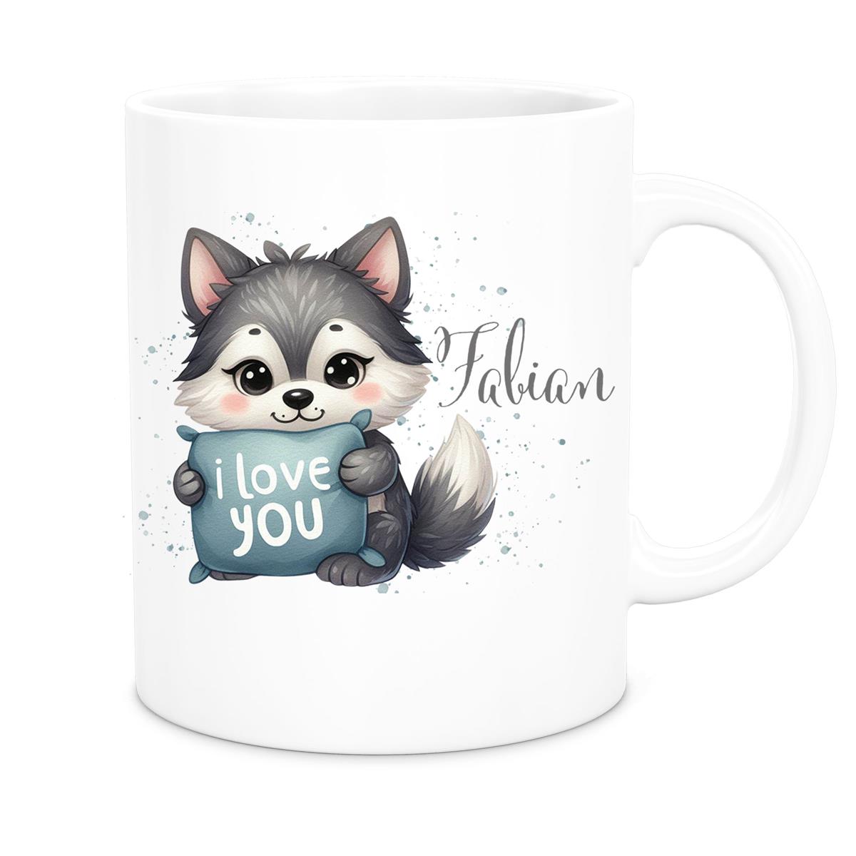 MUCKKI-PRO:ddfcc06383d82a4743f2af21b1ea62c70a7674029f44e03e5b9ee21268a11dff:Tasse Liebe - Fuchs Valentinstag Wunschnamen Keramik personalisiert versch. Farben