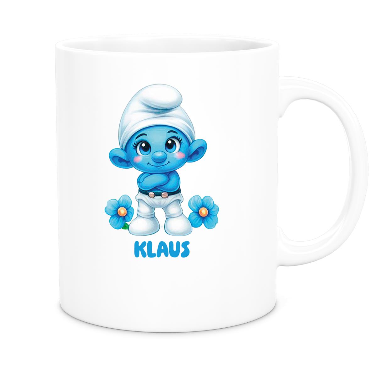 MUCKKI-PRO:42e20fb53bc1256d75231ab896de6dbc20c7d494aa253b1b53369159ab15cb47:Tasse Kinder Schlumpf 3 Wunschname Keramik Kinderbecher personalisiert versch. Farben