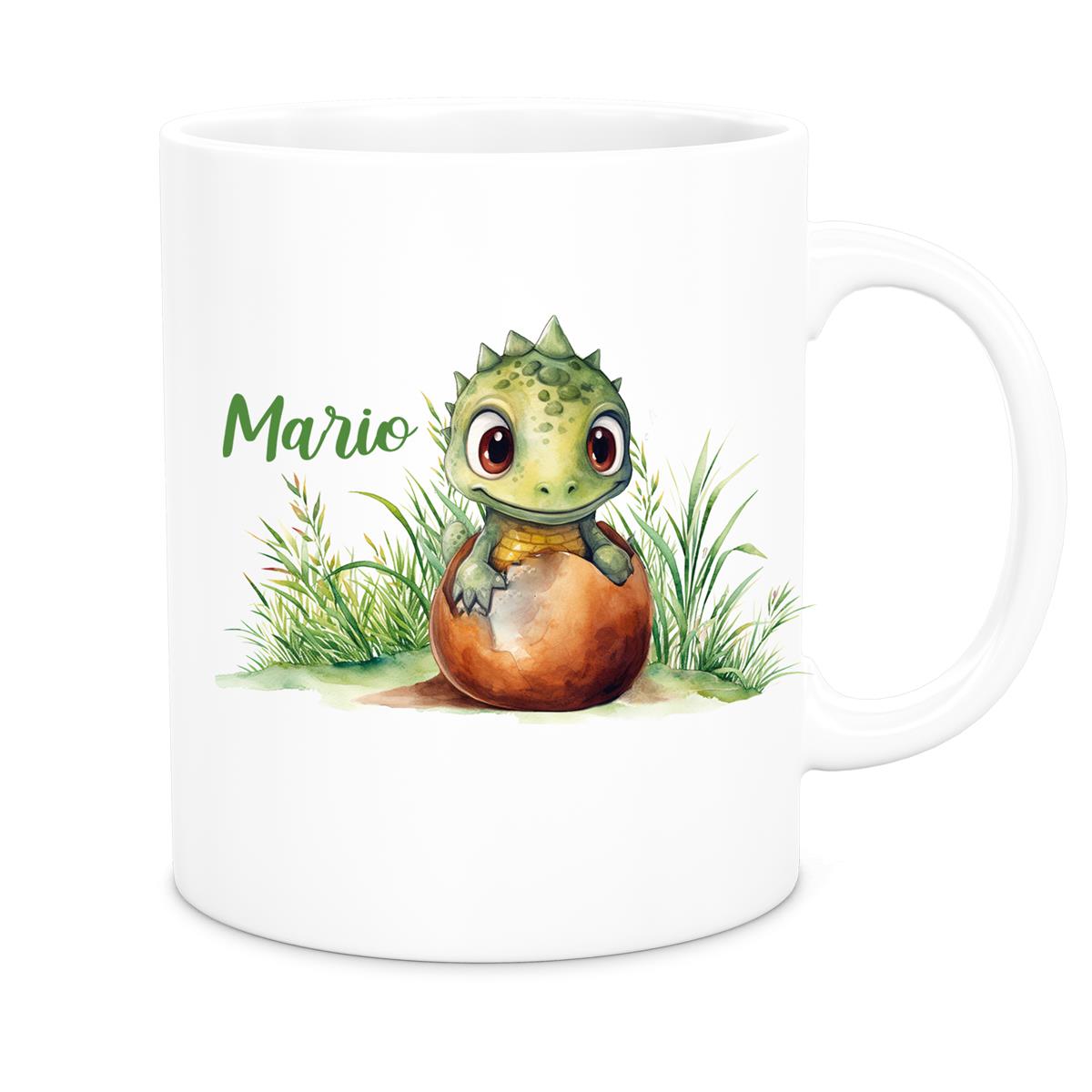 MUCKKI-PRO:1e767507867295e31fdcc1e8dda7992b57ddddc0a9b4cb0d10ec3b3bf08eec7e:Tasse Dino 7 Wunschname Keramik Kinderbecher Personalisiert versch. Farben