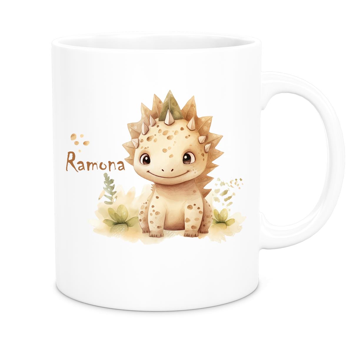 MUCKKI-PRO:46eb35994c80c08a67982ff5c84b64208cd5b6b4c9218a980563bc3453e001ad:Tasse Wunschname Dino 2 Keramik Kinderbecher versch. Farben