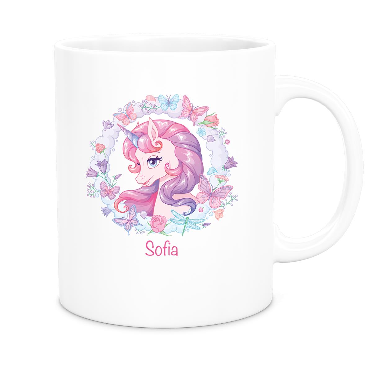 MUCKKI-PRO:f559e77d32ca5a89d77d9f651b11ce3ade560d63d5e7ad4f8c2e648cf1532182:Tasse Wunschname Einhorn 1 Keramik Kinderbecher personalisiert versch. Farben