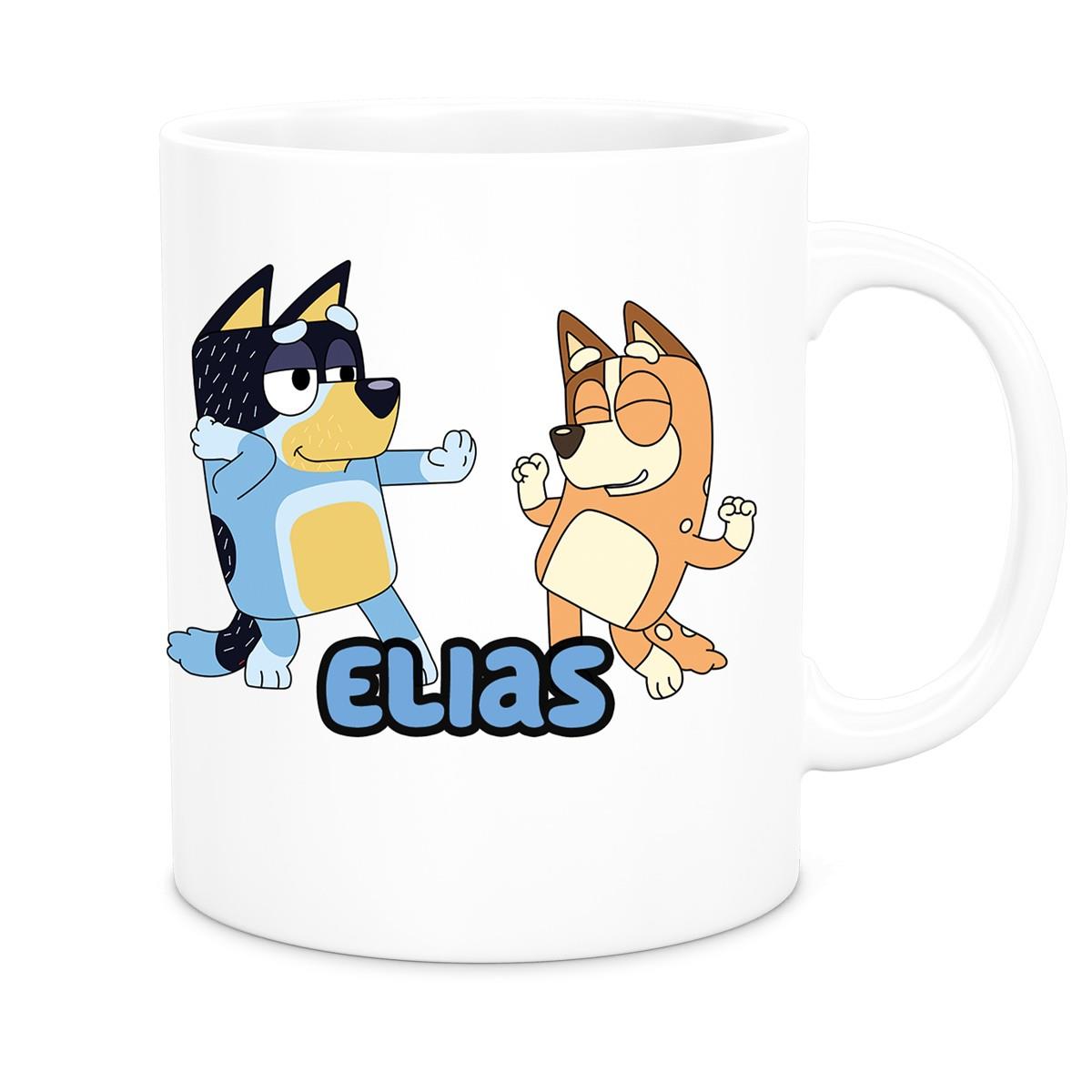 MUCKKI-PRO:7006b21066b35616a25715082701159dab78249be5e5cbf5f79caa56f2396e63:Tasse Bluey 1 Wunschname Keramik Kinderbecher personalisiert versch. Farben