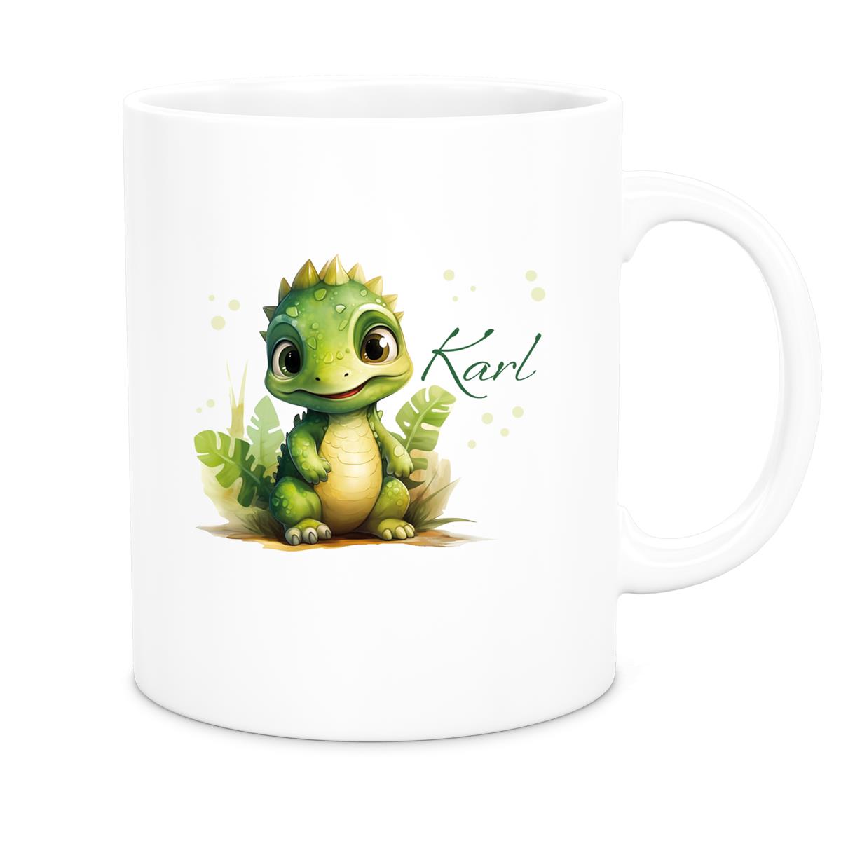 MUCKKI-PRO:4a2cd4ddb0c91f035bf5a1c5937dc9343f54ad5249400d35c79b40d26823f1b4:Tasse Dino 16 Wunschname Keramik Kinderbecher Personalisiert versch. Farben