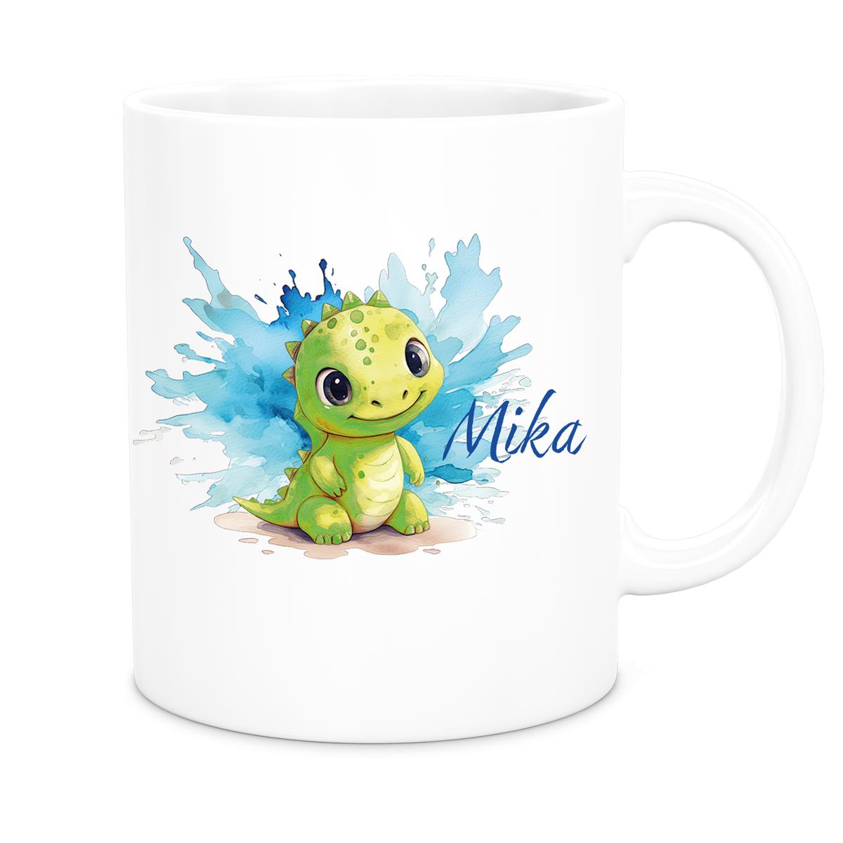 MUCKKI-PRO:b10d2d86823863c3cfc6a2ab74133cf4ffbca29dcbd21e7e717c9524f73dabb3:Tasse Dino 12 Wunschname Keramik Kinderbecher Personalisiert versch. Farben