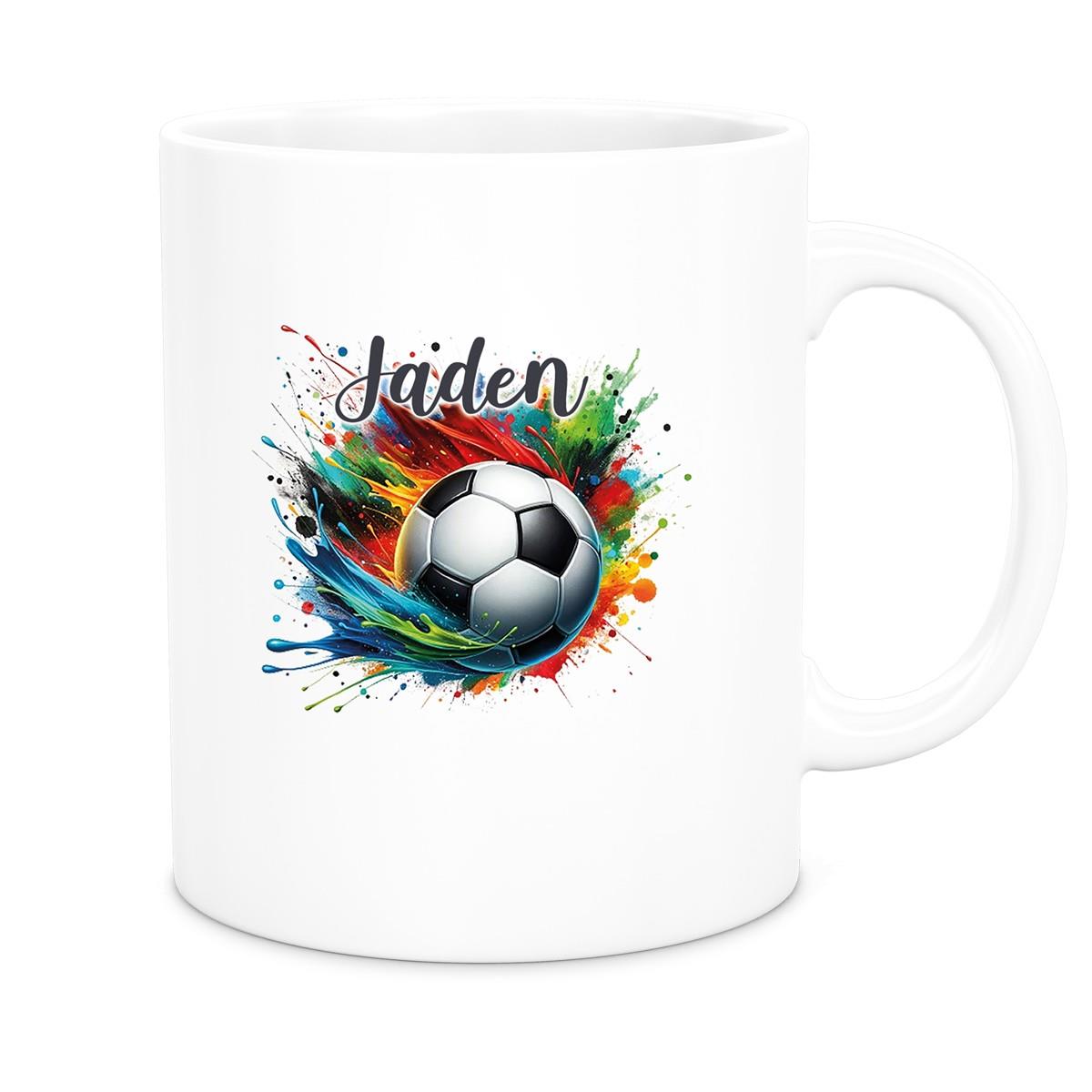 MUCKKI-PRO:248b587ce95535c9ef9e63b23b1d20008d68e420bdd63bc335ef2a1901b104b1:Tasse Wunschname Fußball 11 Keramik Kinderbecher personalisiert versch. Farben