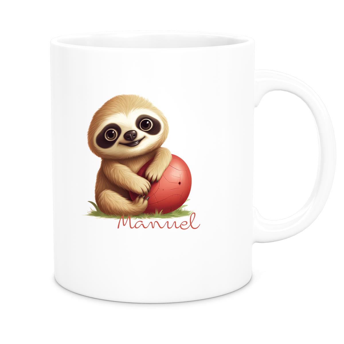MUCKKI-PRO:691e2b01becd29a9768f16ca2a0eefe6105107879afa1bbded0234c7e39ab379:Tasse Wunschname Faultier-Ball Keramik Kinderbecher Personalisiert versch. Farben