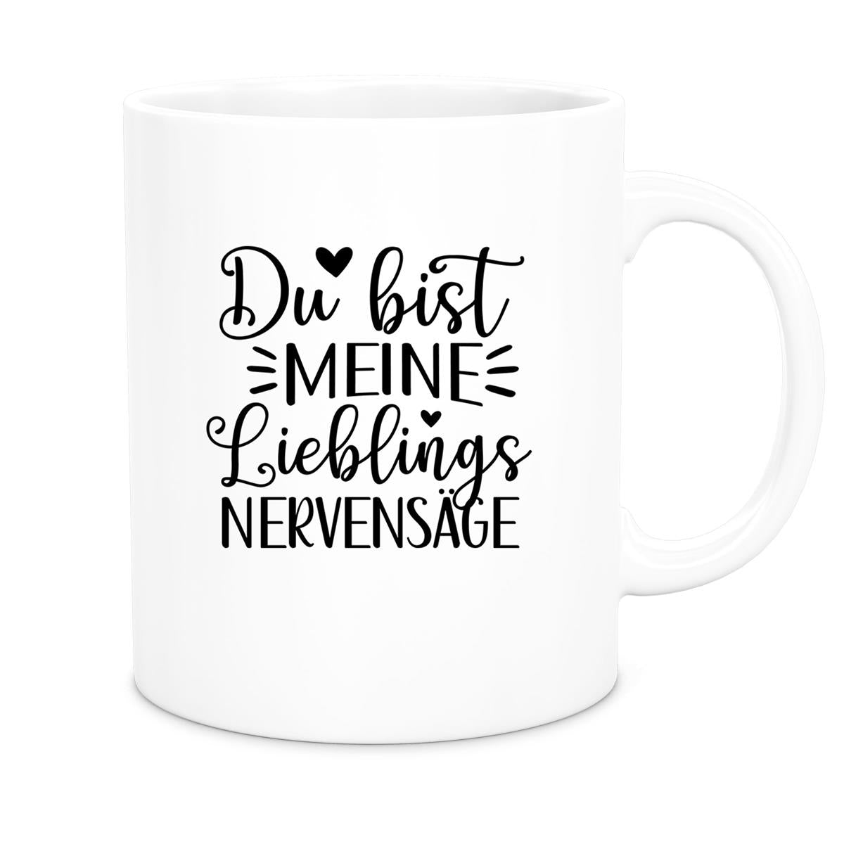 MUCKKI-PRO:ceb7511dd2cc29b57e26fec4596dff0e32665eb0a92ef3b4b58e69f59fb6557f:Tasse Liebe - Spruch "Du bist MEINE Lieblings NERVENSÄGE" Valentinstag Wunschnamen Keramik personalisiert versch. Farben