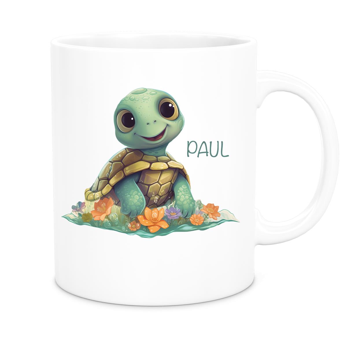 MUCKKI-PRO:9d93ea3bba0eb29f93a52a849085f76f3001e55b849aa2dd60a6d7d17184e3a3:Tasse Wunschname Schildkröte 1 Keramik Kinderbecher personalisiert versch. Farben