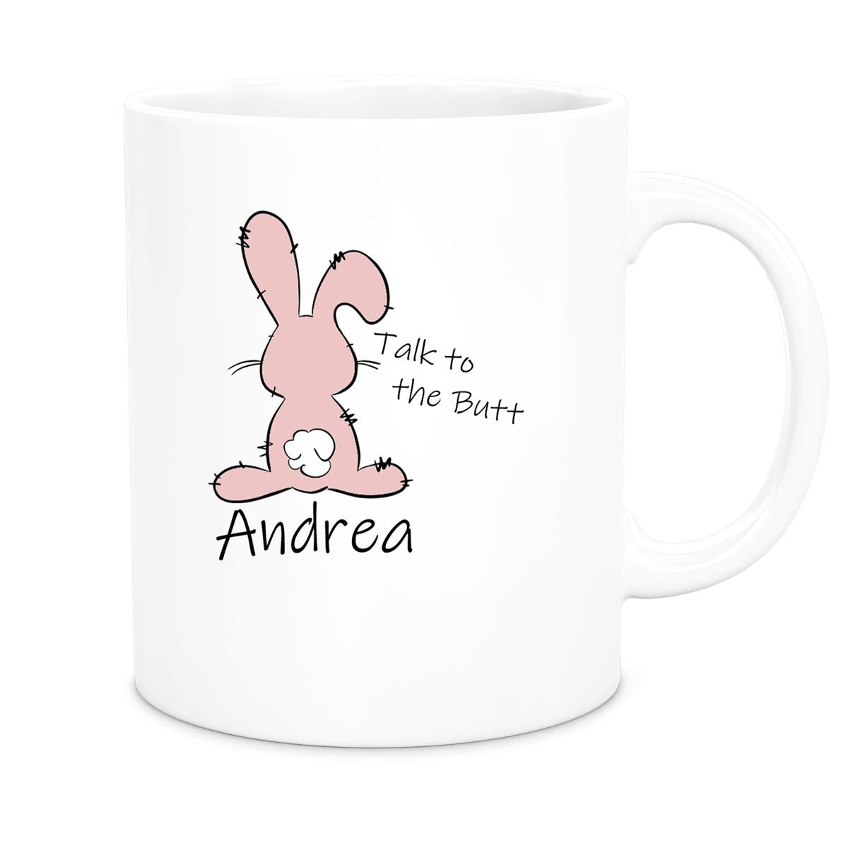 MUCKKI-PRO:a4fa265a91684b637162a7adb75b277326540c64d2761f55315d5b3be5c84fd5:Tasse Ostern - Hase Talk to the Butt Wunschnamen Keramik personalisiert versch. Farben