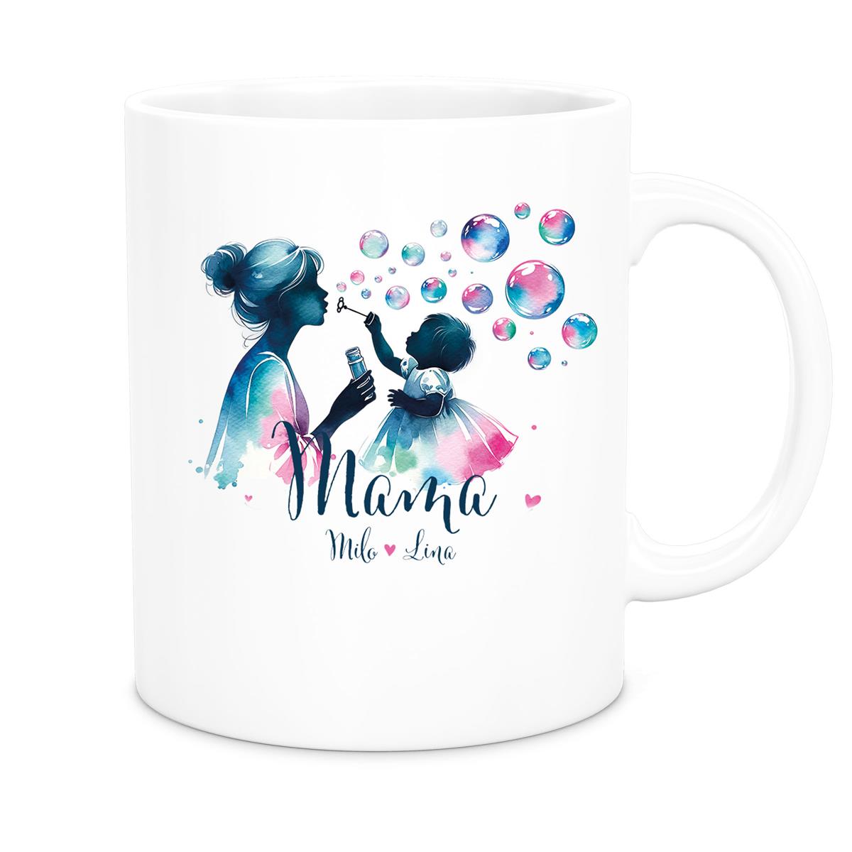 MUCKKI-PRO:8406148627c8c3614526e80b46aad93c3acac6ffb19ded7030a0d05477a6e61a:Tasse Muttertag 10 Wunschnamen Keramik Personalisiert versch. Farben