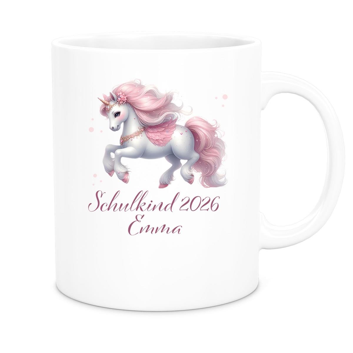 MUCKKI-PRO:10a80678cada1d4a4063d3b3a3afab17191c2c5095f8f10707c8bb78cd738d9d:Tasse Schulkind 03 Wunschname Einhorn Keramik Kinderbecher Personalisiert versch. Farben